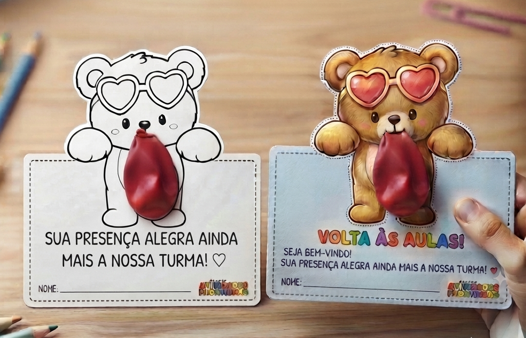 Cartão Ursinho e balão - Lembrancinha Volta às Aulas